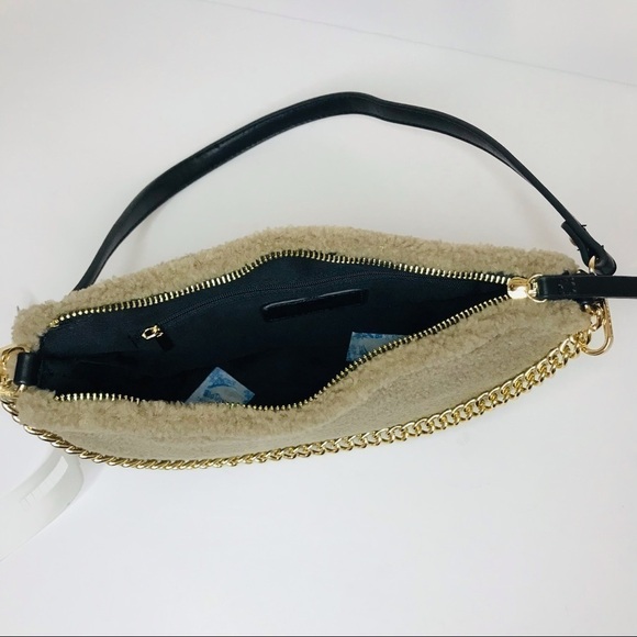 New! Like Dreams Demi Envelope Sherpa Faux Leather Gold Chain Mini Shoulder Bag - Picture 11 of 13